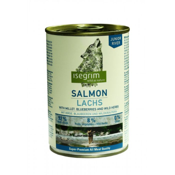 Isegrim Junior Salmon with Millet, Blueberries &amp; Wild Herbs Вологий корм для цуценят лосось з просом, чорницею і травами, 400 г