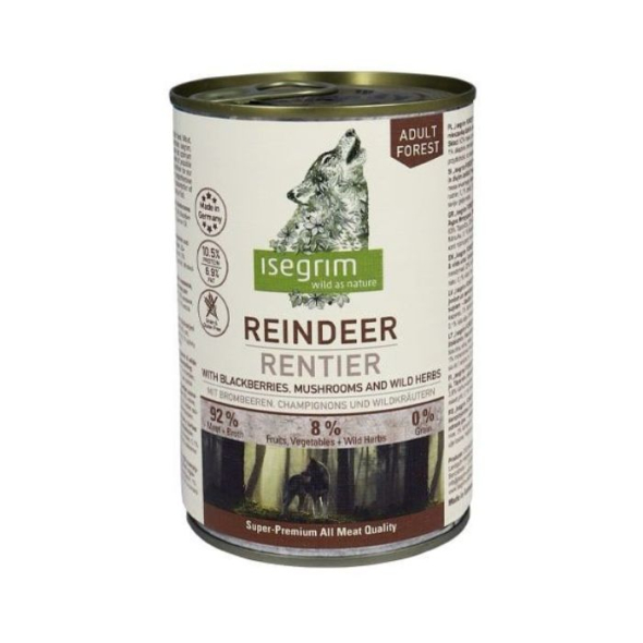 Isegrim Reindeer pure with Blackberries, Champignons &amp; Herbs Вологий корм для собак оленина з ожиною грибами і травами, 400 г