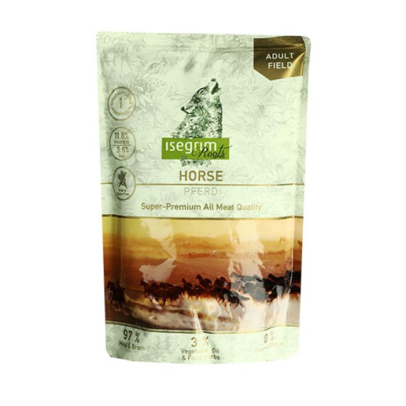 Isegrim Pouch Roots Horse Monoprotein Вологий корм для собак конина з овочами, лляною олією і травами, 410 г
