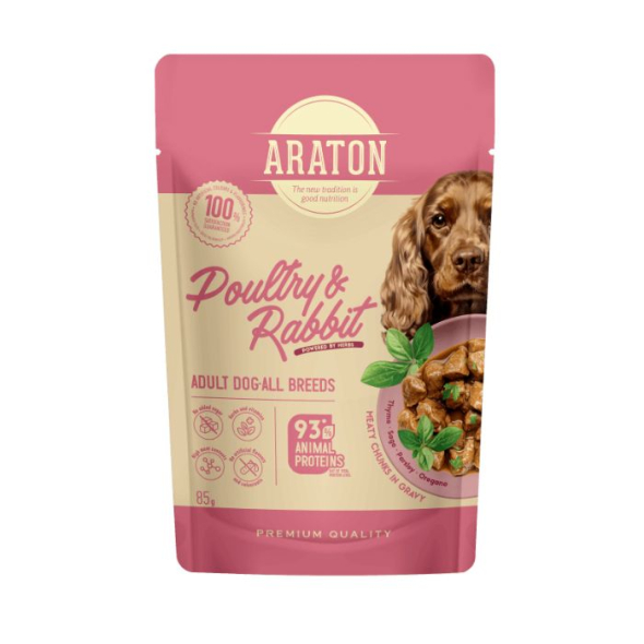 ARATON Adult with Poultry and Rabbit Вологий корм для дорослих собак з м'ясом птиці і кроликом, 85 г