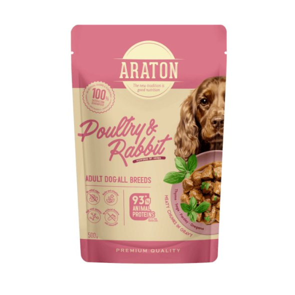 ARATON Adult with Poultry and Rabbit Вологий корм для дорослих собак з м'ясом птиці і кроликом, 500 г