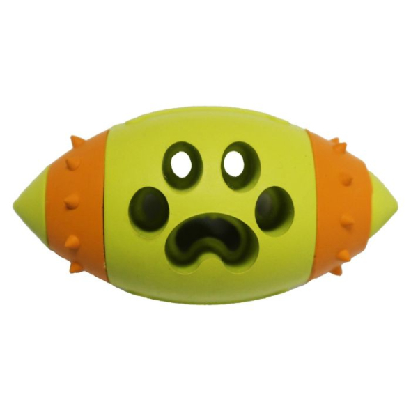 MISOKO Іграшка для собак м'яч для регбі з лапою, гума, зелений і помаранчевий, 9,7 см