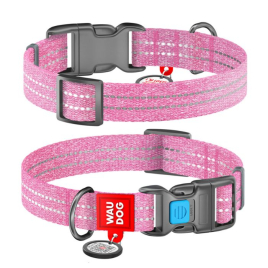 WAUDOG Нашийник для собак Re-cotton з QR паспортом, відновлена бавовна, пластикова пряжка, S, ширина 15 мм, довжина 25-35 см, рожевий