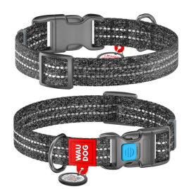 WAUDOG Нашийник для собак Re-cotton з QR паспортом, відновлена бавовна, пластикова пряжка, М, ширина 20 мм, довжина 28-40 см, сірий