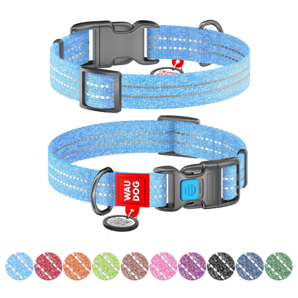 WAUDOG Нашийник для собак Re-cotton з QR паспортом, відновлена бавовна, пластикова пряжка, М, ширина 20 мм, довжина 28-40 см, блакитний - 2