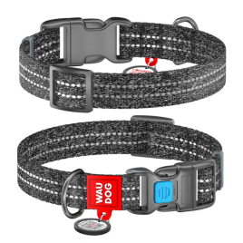 WAUDOG Нашийник для собак Re-cotton з QR паспортом, відновлена бавовна, пластикова пряжка, ХL, ширина 25 мм, довжина 37-58 см, сірий