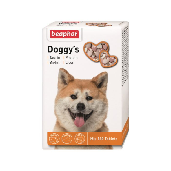 Beaphar Doggy's Mix Taurin + Protein + Liver Вітамінізовані ласощі для собак, 180 шт