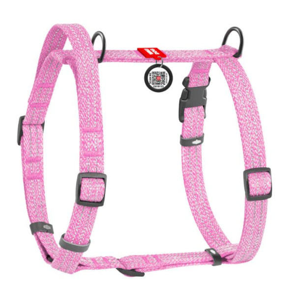 WAUDOG Шлея для собак Re-cotton з QR паспортом, відновлена бавовна, пластикова пряжка, S, рожева