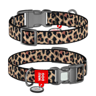 WAUDOG Нашийник для собак нейлоновий з QR паспортом, "Леопард", пластиковий фастекс, М, ширина 20 мм, довжина 28-40 см