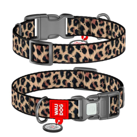WAUDOG Нашийник для собак нейлоновий з QR паспортом, "Леопард", пластиковий фастекс, S, ширина 15 мм, довжина 25-35 см