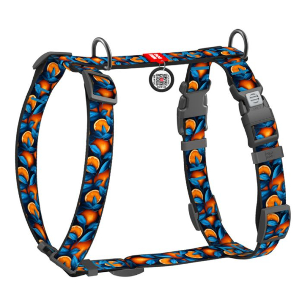 WAUDOG Шлея для собак нейлонова з QR паспортом, "Апельсини", пластиковий фастекс, S