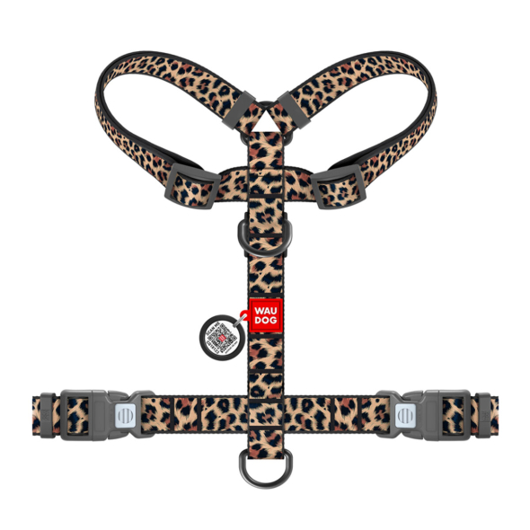 WAUDOG Шлея для собак нейлонова з QR паспортом, "Леопард", пластиковий фастекс, M - 1