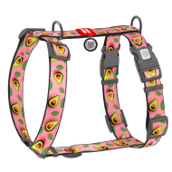 WAUDOG Шлея для собак нейлонова з QR паспортом, "Авокадо на рожевому", пластиковий фастекс, XL