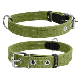 Collar Нашийник для собак бавовняна тасьма брезент подвійний, S, ширина 20 мм, довжина 31-41 см, зелений