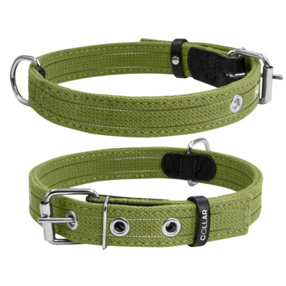 Collar Нашийник для собак бавовняна тасьма брезент подвійний, S, ширина 20 мм, довжина 31-41 см, зелений