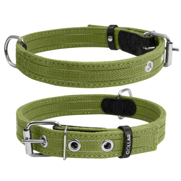 Collar Нашийник для собак бавовняна тасьма брезент подвійний, M, ширина 25 мм, довжина 41-53 см, зелений
