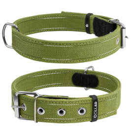 Collar Нашийник для собак бавовняна тасьма брезент подвійний, L, ширина 35 мм, довжина 51-63 см, зелений