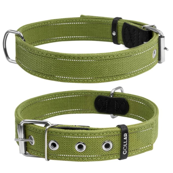 Collar Нашийник для собак бавовняна тасьма брезент подвійний, L, ширина 35 мм, довжина 51-63 см, зелений