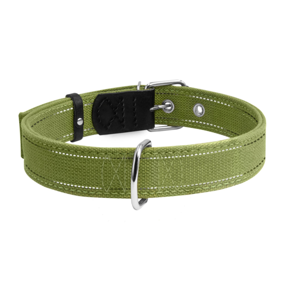 Collar Нашийник для собак бавовняна тасьма брезент подвійний, L, ширина 35 мм, довжина 51-63 см, зелений - 1