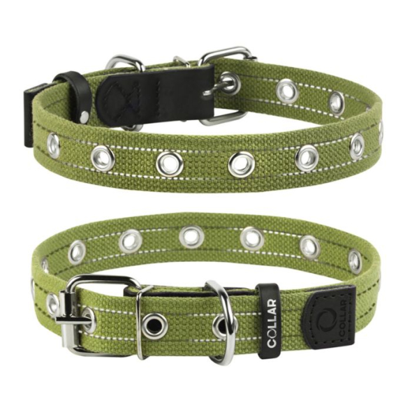 Collar Нашийник для собак бавовняна тасьма брезент одинарний, M, ширина 25 мм, довжина 53 см, зелений