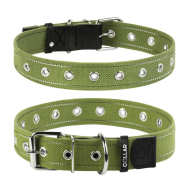 Collar Нашийник для собак бавовняна тасьма брезент одинарний, L, ширина 35 мм, довжина 63 см, зелений
