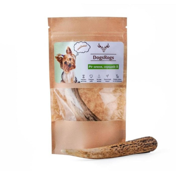 DogsRogs Оленячі роги S для собак мініатюрних порід, середньої твердості, 10 см