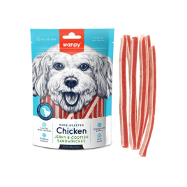 Wanpy Chicken Jerky &amp; Codfish Sandwiches Сандвічі з куркою та тріскою для собак, 100 г