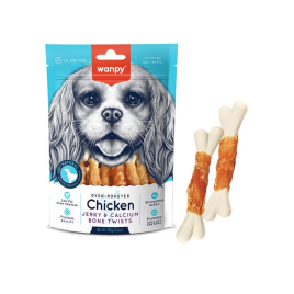 Wanpy Chicken Jerky &amp; Calcium Bone Twists Кісточки з в’яленою куркою та кальцієм для собак, 100 г