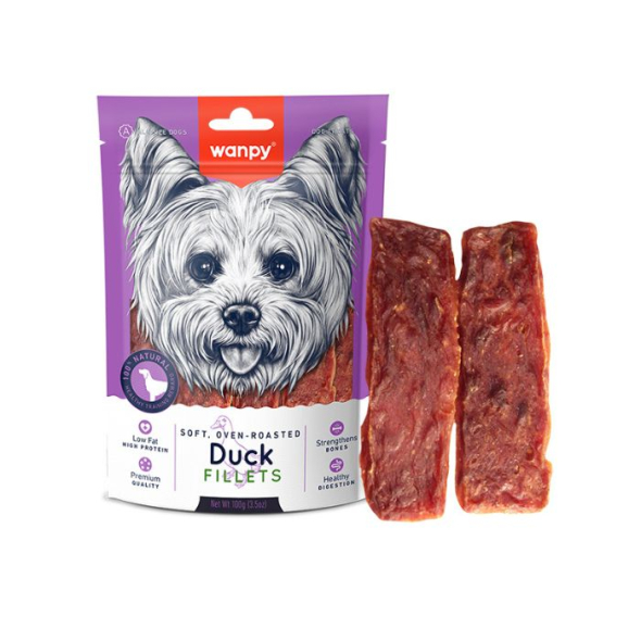Wanpy Soft Duck Fillets Смужки м'якого качиного філе для собак, 100 г