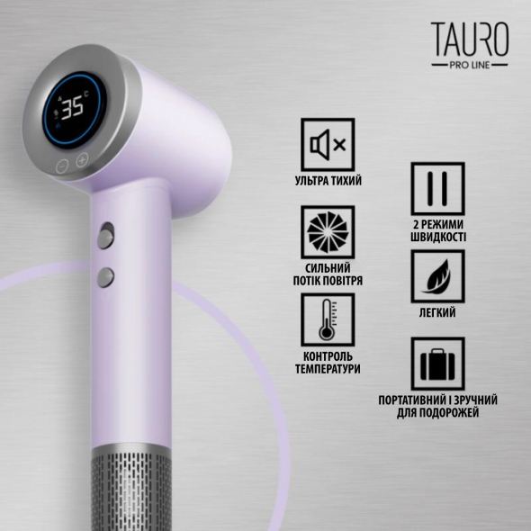 Tauro Pro Line Ручний фен для сушіння шерсті домашніх тварин з технологією генерації негативних іонів з вилкою ЄС, темно-фіолетовий - 4