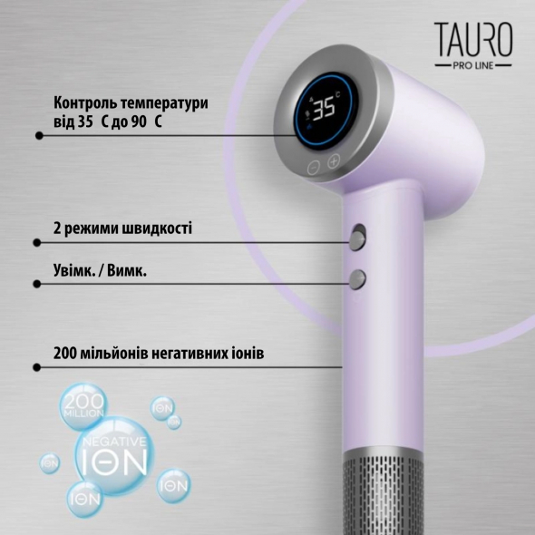 Tauro Pro Line Ручний фен для сушіння шерсті домашніх тварин з технологією генерації негативних іонів з вилкою ЄС, темно-фіолетовий - 5