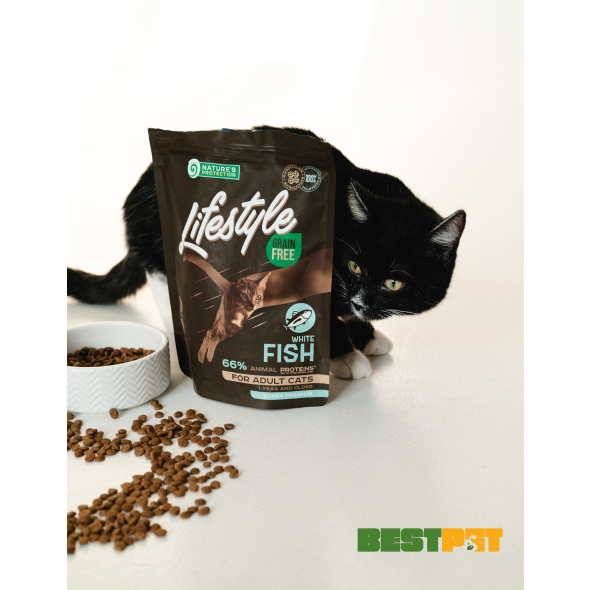 Nature's Protection Lifestyle Adult White fish Сухий беззерновий корм для котів з білою рибою, 400 г - 2