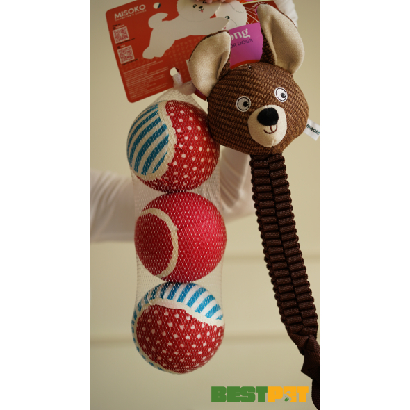 MISOKO Іграшка для собак тенісні м'ячі синьо-червоні 10 см, 3 шт - 2
