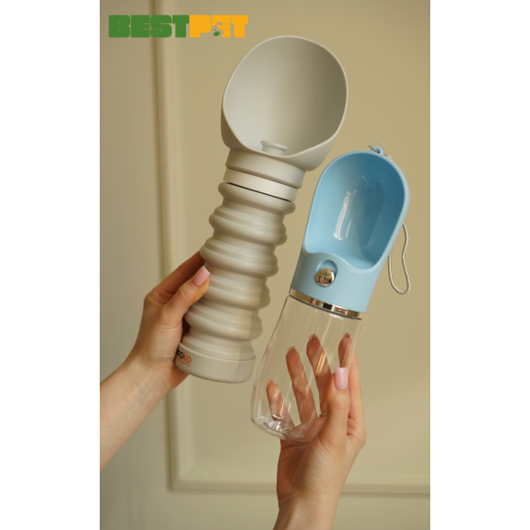 MISOKO Пляшка для подорожей для собак і котів силіконова сіра, 550 мл - 5