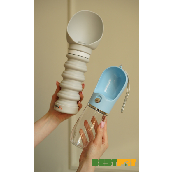 MISOKO Пляшка для подорожей для собак і котів пластикова блакитна, 380 мл - 4