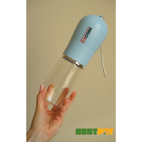 MISOKO Пляшка для подорожей для собак і котів пластикова блакитна, 380 мл - 1