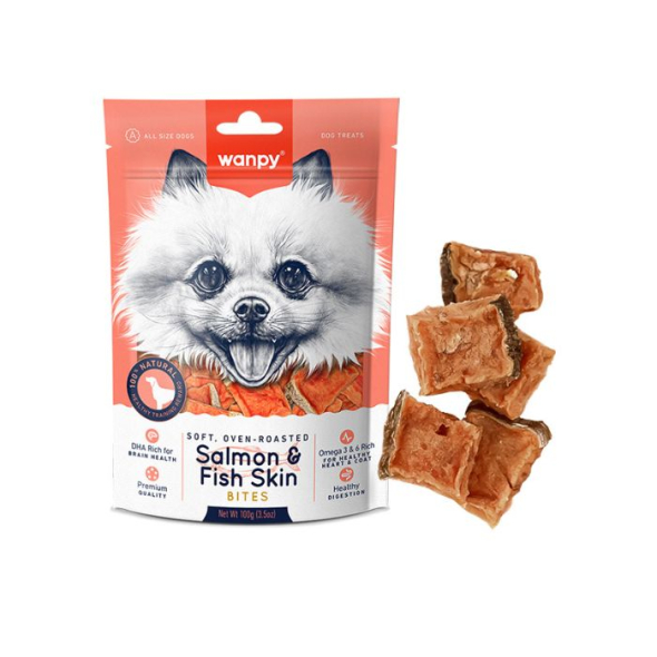 Wanpy Soft Salmon &amp; Fish Skin Bites М'які шматочки лосося для собак, 100 г