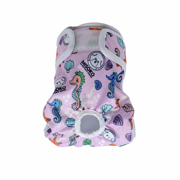 MISOKO Багаторазові підгузки для собак-сук, з морськими кониками, рожеві, розмір S, 1 шт - 2