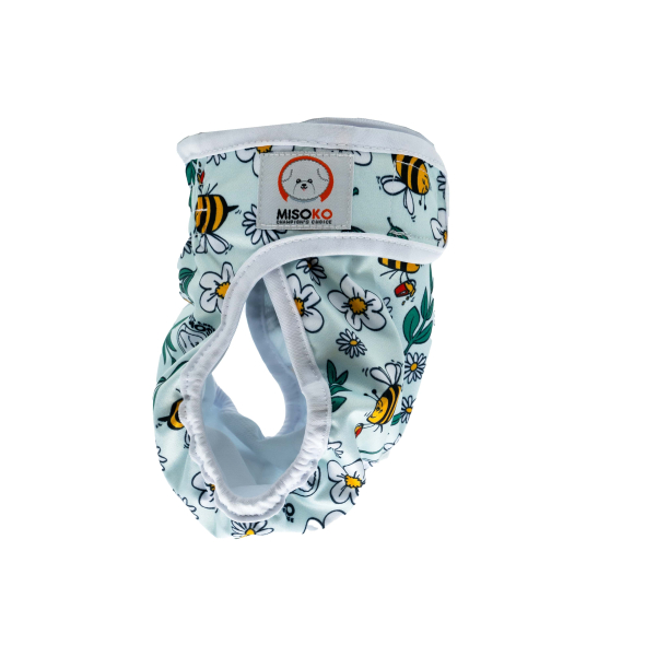 MISOKO Багаторазові підгузки для собак-сук, з бджолами, світло-блакитні, розмір S, 1 шт - 1