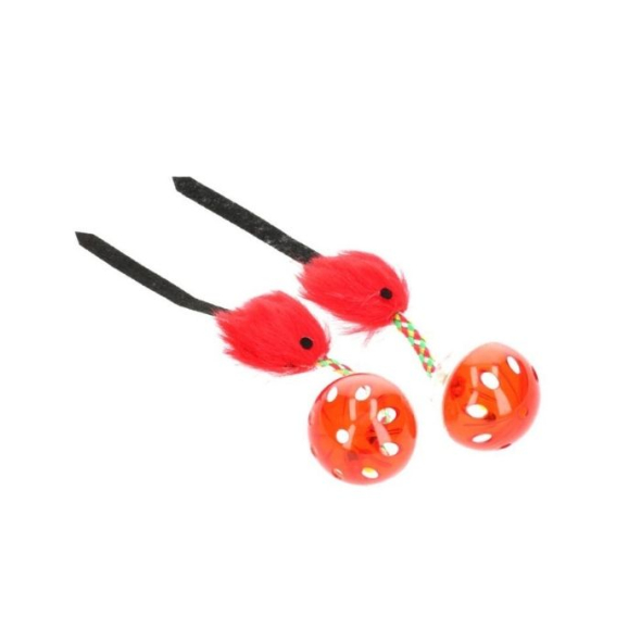 HIPPIE PET Набір іграшок для котів М'ячики з мишкою червоні 26 см, 2 шт