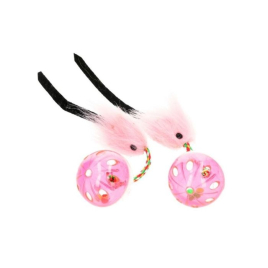 HIPPIE PET Набір іграшок для котів М'ячики з мишкою рожеві 26 см, 2 шт