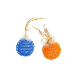 HIPPIE PET Набір іграшок для котів М'ячики з пір'ям, синій і помаранчевий 5 см, 2 шт