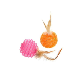 HIPPIE PET Набір іграшок для котів М'ячики з пір'ям, рожевий і помаранчевий 5 см, 2 шт