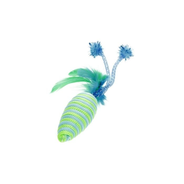 HIPPIE PET Іграшка для котів Мишка з пір'ям зелена 16,5 см