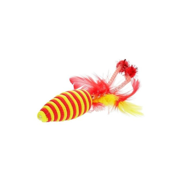 HIPPIE PET Іграшка для котів Мишка з пір'ям червона 16,5 см