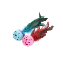 HIPPIE PET Набір іграшок для котів М'ячики пластикові з пір'ям різнокольорові 18 см, 2 шт