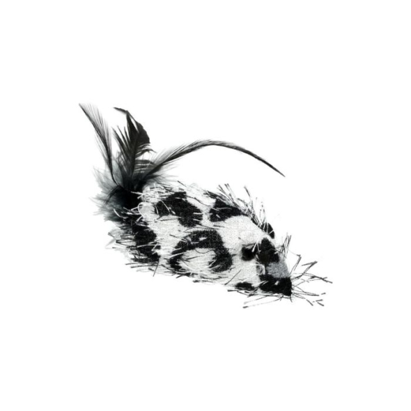 HIPPIE PET Іграшка для котів Мишка з плямками та пір'ям сіра 7,5 см