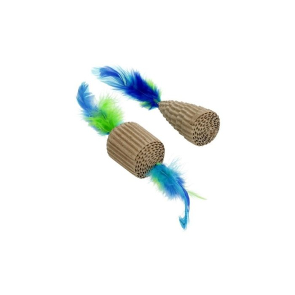 HIPPIE PET Набір картонних іграшок для котів з пір’ям сині 6-10 см, 2 шт