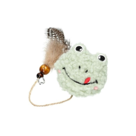 HIPPIE PET Іграшка для котів Плюшева жабка з пір'їнкою зелена 11 см