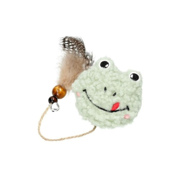 HIPPIE PET Іграшка для котів Плюшева жабка з пір'їнкою зелена 11 см